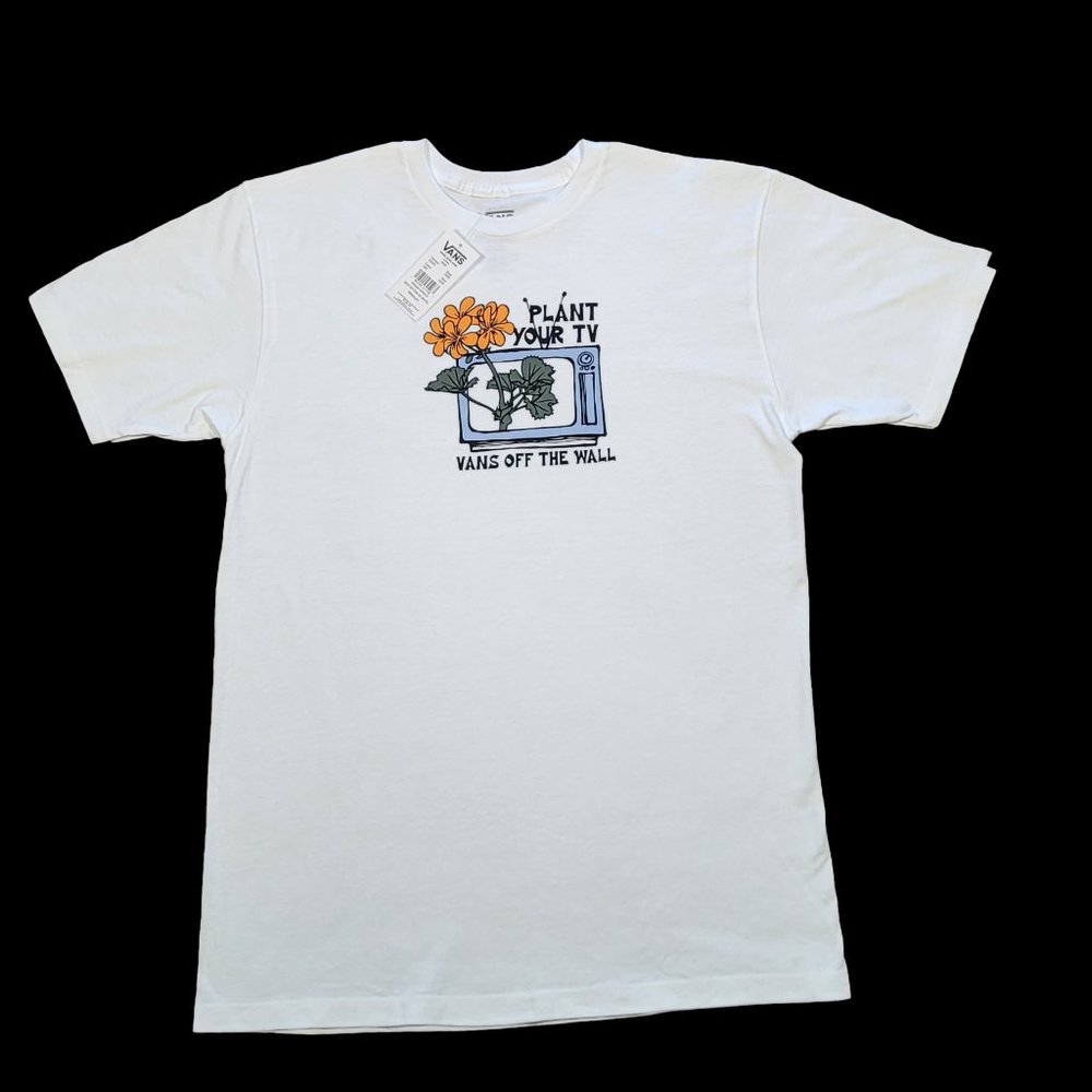 Vans White Short Sleeve "Plant Your TV" Men's Size M T-Shirt NWT!!!